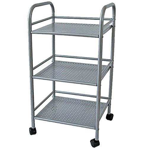 BAKAJI Carrello Portaoggetti in Metallo per Bagno Cucina Parrucchiere o Estetista 4 Ruote Girevoli, 3 Ripiani, Dimensioni 40 x 35 x 75cm, Carrellino Multifunzione 3 Livelli (Silver)