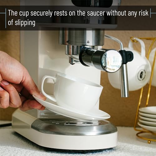 BTaT- Cappuccino Cups with Saucers 6 oz, Set of 6, White Porcelain Coffee Cup and Saucer Set for Latte, Mocha, Tea, Au Lait, Flat White, Dishwasher, Microwave, Freezer and Oven Safe