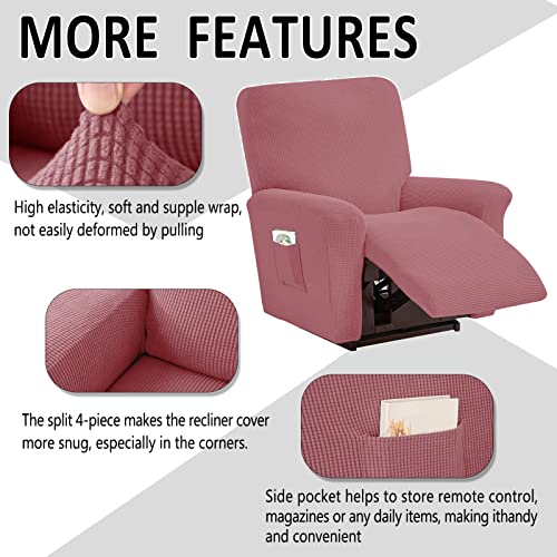 Housse de fauteuil inclinable extensible rose 4 pièces pour protection de meuble complète