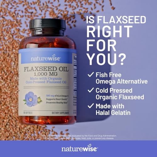 NatureWise Flaxseed Oil 1000 mg, Fish Free Omega 3 with 580 mg ALA - Plant Based Omega 3 6 9 Supplement - Organic, Cold Pressed, Non-GMO - 120 Softgels[120-Day Supply] - image 8