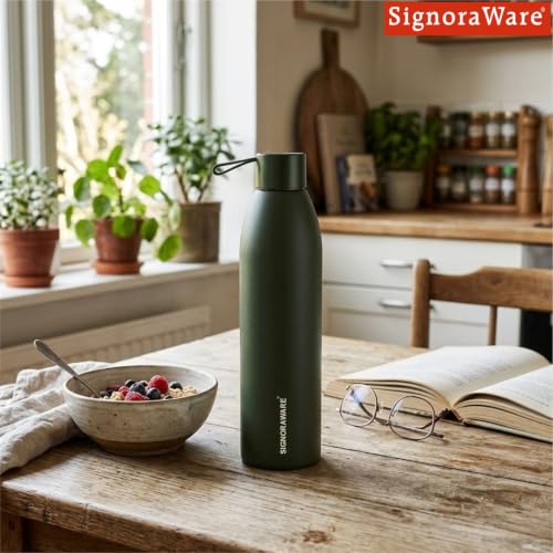 Image of SignoraWare Laguna Vacuum ISI Certified Stainless Steel Bottle,(500ml, Green), Airtight & Leakproof, Retain Freshness For Hours, Ergonomic Design, Ideal for School, Office, Gym Or Outdoors
