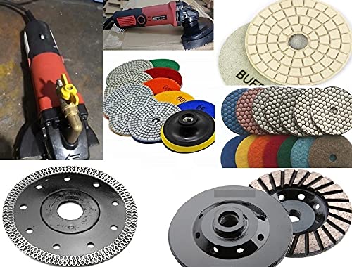 5 Inch Stone Concrete Wet Polisher 5" Wet Dry polishing pad Grinding Cup 28 and 4 1/2" Ceramic Porcelain Granite Marble Saw Blade Lapidary Stonework Grinder Cutter Polish Machine