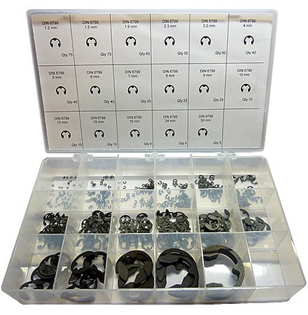 625pc Metric External E-Ring Kit - Carbon Steel Phosphate. Made in The USA!