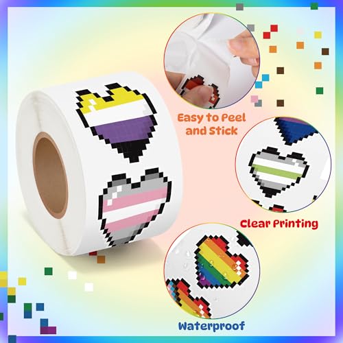 Image of LGBTQ+ Pride Month Sticker - 1000 Pcs LGBTQ Pride Month Heart-Shaped Waterproof Vinyl Reusable Laptop Stickers Coloring Book Scrapbook Water Bottle Page Activity Pad Party Favors Skateboard