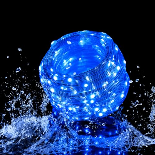 Image of fizzytech Rice Fairy String Lights, 15 Meter Copper Wire Point Control Lights with 8 Flash Modes for Diwali, Christmas, Wedding, Window, Garden & Home Decoration - Blue, 150 LED