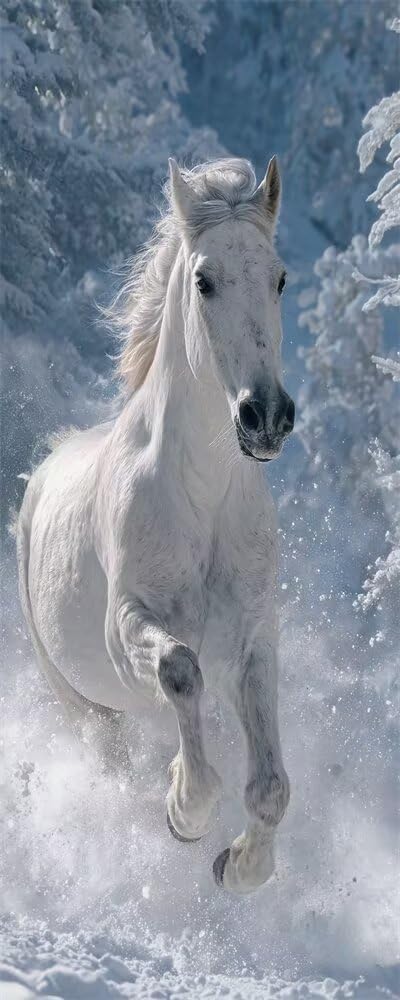 Diamond Painting Kit Completo Cavallo Bianco, 5D Diamond Painting Foresta Innevata 60x120cm, Pittura Diamante per Adulti Grandi Dimensioni, Quadri con Perline Decorazione per Casa e Pareti -LR1402