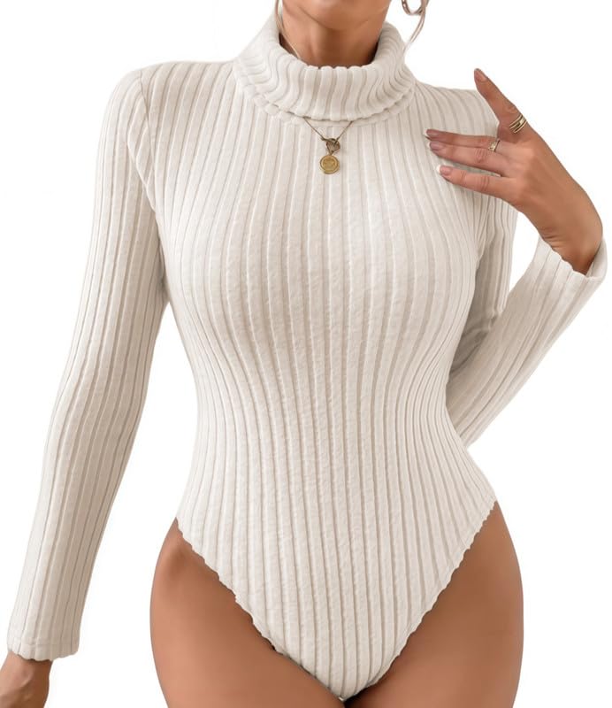 Bodysuit Women's Long Sleeve Bodysuit High V Neck Stand-Up Collar Leotard Top Elegant Rib Knit Bodysuits Top Stretch Ribbed Bodysuits One-Piece Long Sleeve Shirt Thermal Blouse Body for Women-image-31