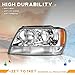 WEELMOTO Headlights Assembly Pair For 1999-2004 Jeep Grand Cherokee,Halogen Headlight Assembly Headlamp Replacement For 1999 2000 2001 2002 2003 2004 Jeep Grand Cherokee Chrome Housing+Amber Reflector