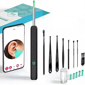 Aparelho de Visualização Auricular com Câmera HD 1080p, 8 Peças, 6 LEDs, WiFi, APP, Silicone Macio, À Prova d'Água, Portátil, iOS/Android– Bateria Recarregável (Preto)