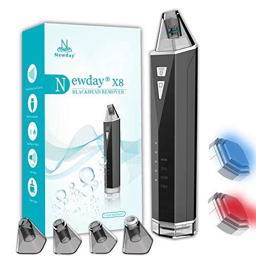 Preisvergleich Produktbild Newday X8 Mitesserentferner, Mitesser Entferner mit 4 Austauschbare Schönheit Köpfe, Mitesser Sauger Porenreiniger Blackhead Remover, Heiß- und Kaltapplikation, USB-Aufladung