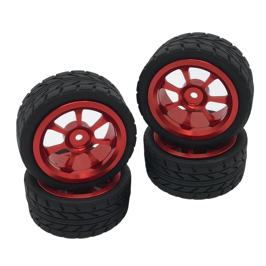 F Fityle 4 Stück Reifen, Rennreifen, 1/14 RC Truck Rad Gummireifen für 144001 1/14 A959 A949 A969; aus Rad Felgen + Gummi Reifen für RC 1:14 Auto Set, Rot