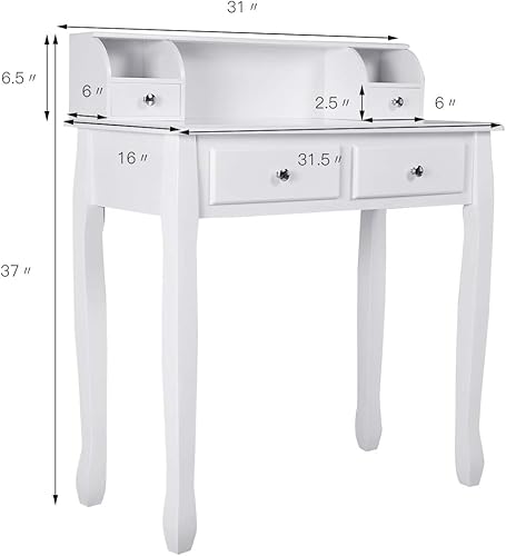 Miniatura 3 de GOFLAME Escritorio de escritura, gran espacio de almacenamiento con 4 cajones, mesa de secretaria, escritorio para computadora con organizador de