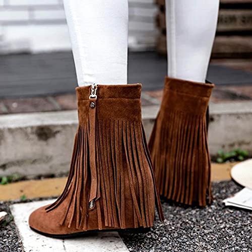 Botas de mujer de moda invierno: calzado plano con cremallera y flecos 4