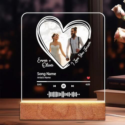 RecontraMago Placa Spotify Personalizada Con luz y Base - Regalos de san valentin para hombre y mujer novios - regalo aniversario premium tarjeta originales lamparas novia novio (SPOTIFY 2.0 CORAZON)