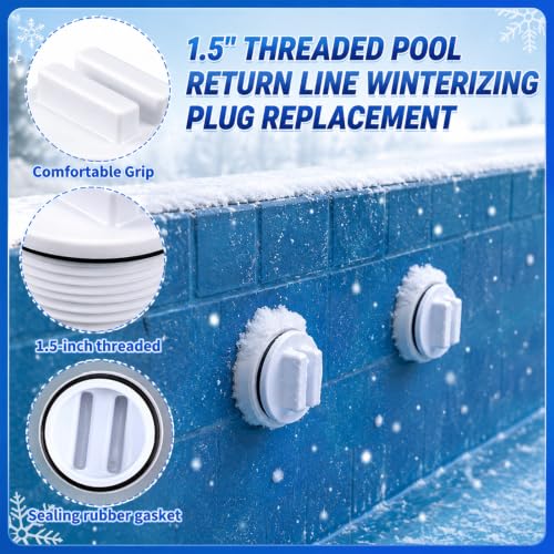 Image of 8 Pack Winterizing Pool Plugs Kit with 2 Skimmer 2 Threaded Plug 1 inch 1.25 inch 1.5 inch 2 inch Rubber Closing Stopper with Tapered Seals for Winter Return Line Cap Above Ground Inground Pools