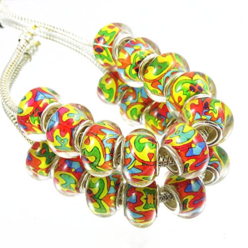 100 cuentas acrílicas coloridas de color plateado para pulseras europeas (S10: 14 x 9 mm)