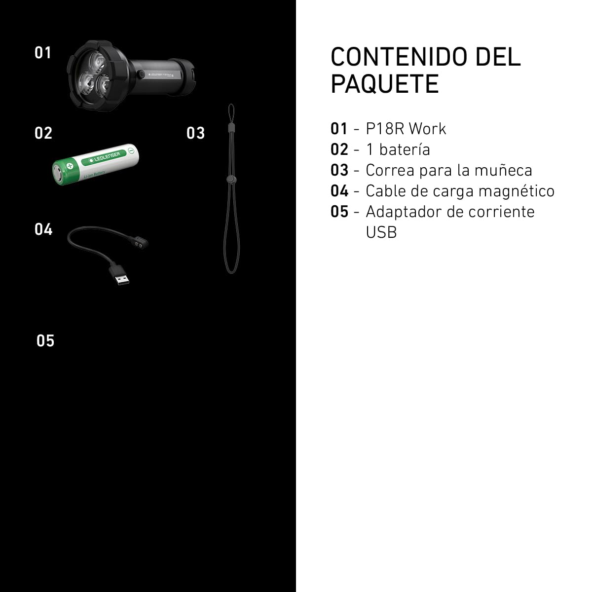 Ledlenser P18R Work Linterna Recargable, 4500 lm, Alcance 720 m, IP54 | Enfoque ajustable, 669g, hasta 70h de autonomía, protector de goma, ideal para seguridad y construcción | 2020