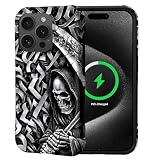 Punmada for iPhone 15 Pro Case for MagSafe,Hard Hybrid Shell Shockproof Silicone Full Body Protective Non Slip Case for iPhone 15 Pro Gothic Reaper Calligraphy Chaos Pattern