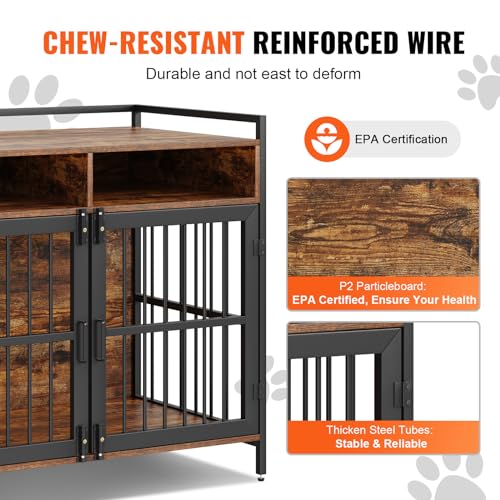 VEVOR-Furniture-Style-Dog-Crate-with-Storage-41-inch-Dog-Crate-Furniture-Large-Breed-with-Double-Doors-Wooden-Dog-Cage-for-LargeMedium-Dog-Indoor-Hold-up-to-70-lbs-Rustic-Brown