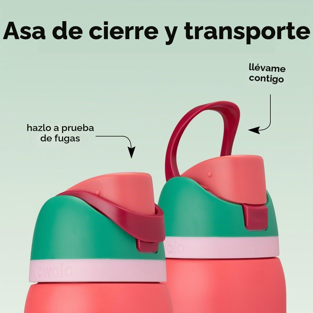 Owala FreeSip Botella de agua aislada de acero inoxidable con popote para deportes, viajes y escuela, botella de agua deportiva sin BPA, 32 onzas, campo de fresas | Aislante