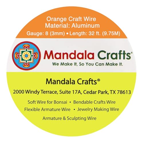 Image of Mandala Crafts 8 Gauge Anodized Aluminum Craft Wire for Jewelry Making - 32 FT Colored Flexible Orange Wire - Bendable for Bonsai Armature Crafting Sculpting