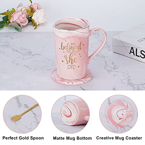 She Believed She Could So She Did Mug, Graduation Gift For Her, Inspirational Spiritual Motivational Congratulations Gifts For Women, Gift For Mothers Day, Birthday, Christmas 14 Oz Pink Marble Mug #TOP5