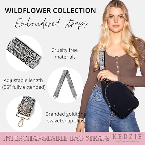 Image of KEDZIE Embroidered Interchangeable Bag Straps Adjustable Length 55 inch Handbag Purse 2-inch Wide Guitar Style Crossbody Strap