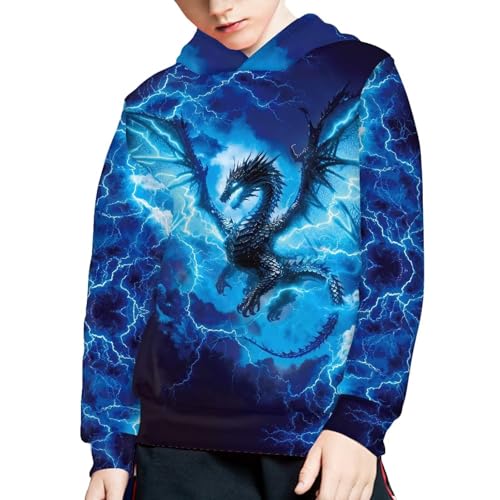 Image of WELLFLYHOM Boys Hooded Sweatshirts Hoodie Pullover Cool Graphic Crewneck Blouses Size 6-16