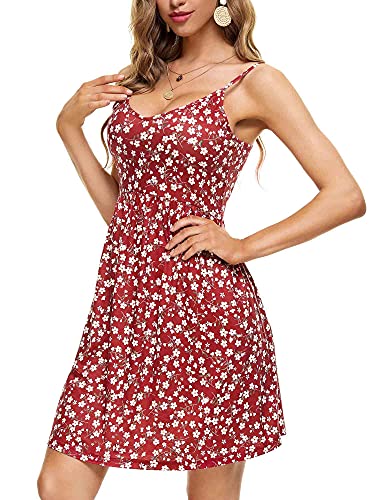 HUHOT Sun Dresses Women Summer Short Dress to Hide Tummy Casual Summer Beach Dresses Women Summer Sleeveless V Neck Backless Adjustable Spaghetti Strap Mini Summer Dress â€¦