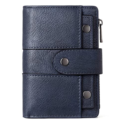 Image of CLUCI Small Wallet for Women Leather Bifold Multi Mini Card Holder Organizer Designer Ladies Zipper Coin with Removable ID Window, Blue, small, Bifold Wallet