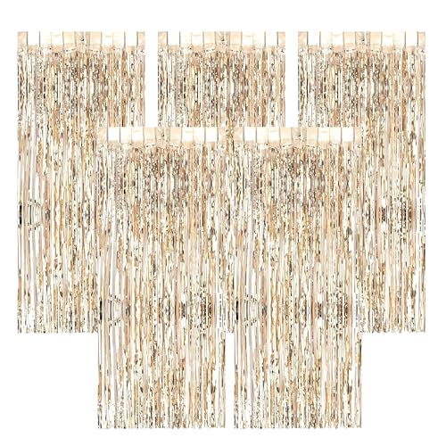 Rideau Métallique à Franges Or Champagne – 5 Pièces Rideaux Paillette Aluminium 1 m x 2 m, Toile de Fond Photo pour Anniversaire, Mariage, Fête, Noël & Nouvel an