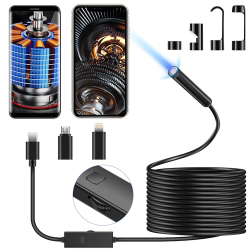 Industrial Endoscope Camera 1920P HD, 16.4ft Borescope Snake with 6 LED Lights, IP67 Waterproof Inspection Camera for Automotive Engine, Pipe, HVAC - Compatible with iPhone Android USB-C