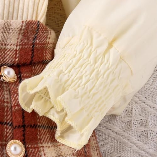 Toddler Girls Autumn/Winter High Neck Long Sleeve Solid Color Striped Sweater and Plaid Printed Athletic Girls3