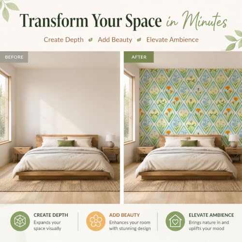Papier peint mural 3D grand format intissé non adhésif motif fleurs géométriques
