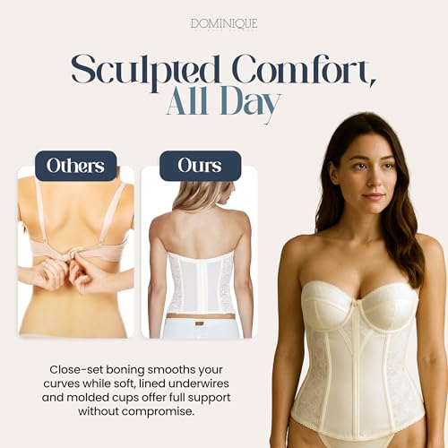 Dominique Women’s Lace Longline Corset Bustier Bra #8949 – Strapless Bra Seamless Full Figure Support - Lingerie for women4