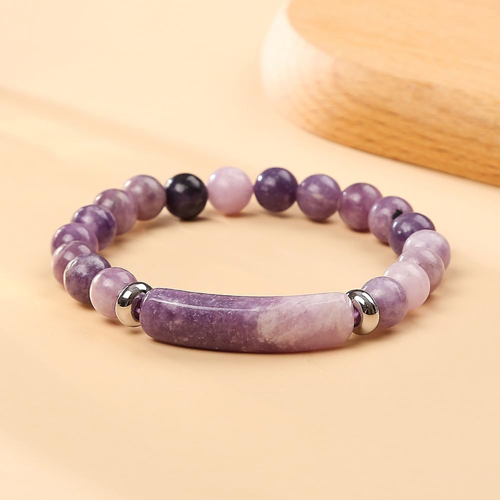 GIGB PBDK Good Luck Energy Chakra Stone Beaded Bracelet for Women,Simple Purple Quartz Natural Crystal Jewelry Accessories,Link Stretchable Bracelet Gifts - Image 5