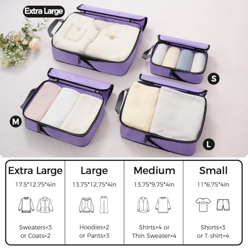 Image of BAGAIL 4 Set /6 Set /8 Set Compression Packing Cubes Travel Accessories Expandable Packing Organizers(Lavender ClothPattern 4 Set)