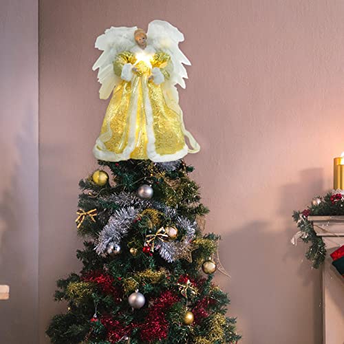 Anjo Árvore de Natal Topper Iluminado | Ornamentos do anjo do Natal do ouro,Suprimentos de topo de á