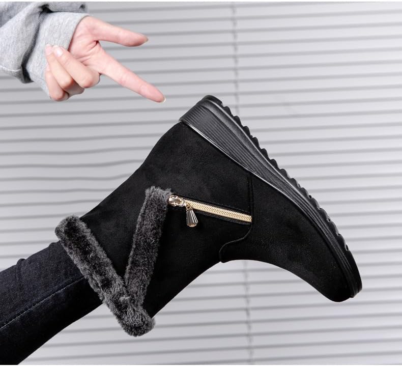 Women's Winter Outdoor Booties,Warm Fur Lined Snow Boot Side Zipper Ankle Boots Comfortable Boots for Women
