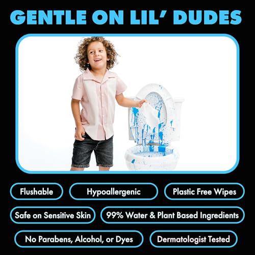 Image of LiL' DUDE Wipes Flushable Potty Training Water Wipes, Unscented, 84 Count | 99% water plastic-free wipes for toddlers and kids. Hypoallergenic, sensitive skin. Septic safe, unlike baby wipes. 2 pack.