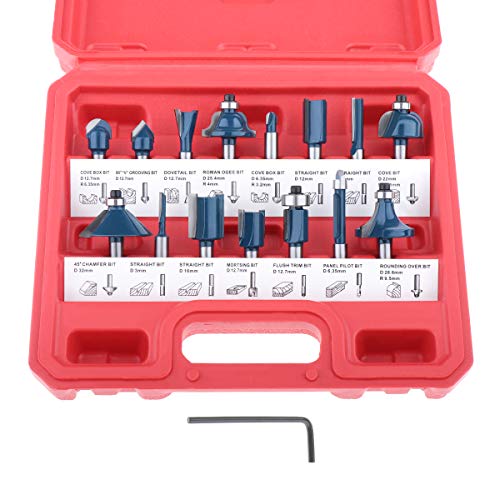 Miulika Tungsten Carbide Router Bits Set of 15pieces 1/4 Inch Shank Joinery Bits Tongue and Groove Set Wood Milling Cutter Woodworking Tool with Storage Case for Home Improvement DIY Pro User Beginner