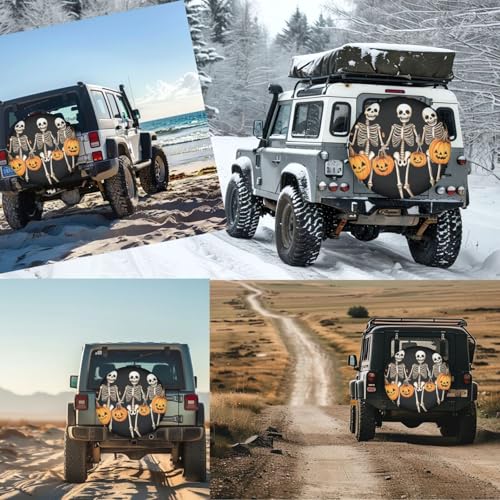 Image of Fall Skeleton Pumpkins Spare Tire Cover,Cute Funny Skull Wheel Protectors Weatherproof Universal Fit for Trailer RV SUV Truck Camper Trailer Travel Outdoor,14 inch