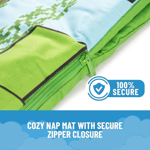 Image of Jay Franco Kids Slumber Bag and Pillow - 54 x 27 Inch Comfy Indoor Sleeping Bag for School and Sleepovers, 2 Piece Set, Green - Minecraft