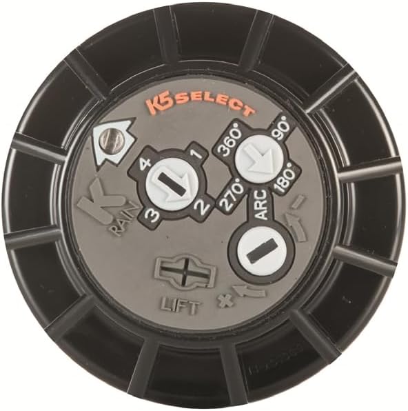 قمة view of K-Rain K5 Select rotor showing arc and nozzle adjustment markings