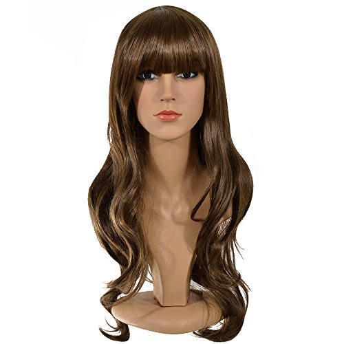 Ecvtop Fashion Anime Cosplay Costume Party Wigs - 26" 65cm Women Long Wavy Synthetic Full Wig (Dark Brown)