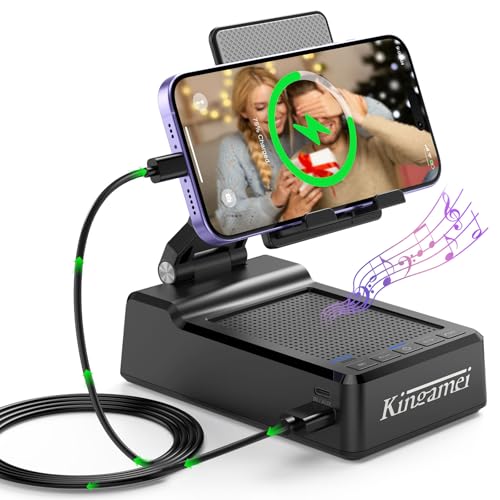 4In1 Bluetooth Speakers Wireless with Power Bank, Cell Phone Stand Foldable Phone Holder, Gifts for Mens Women, Portable Cellphone Holder with Speaker and Anti-Slip Base HD Surround Sound - Black