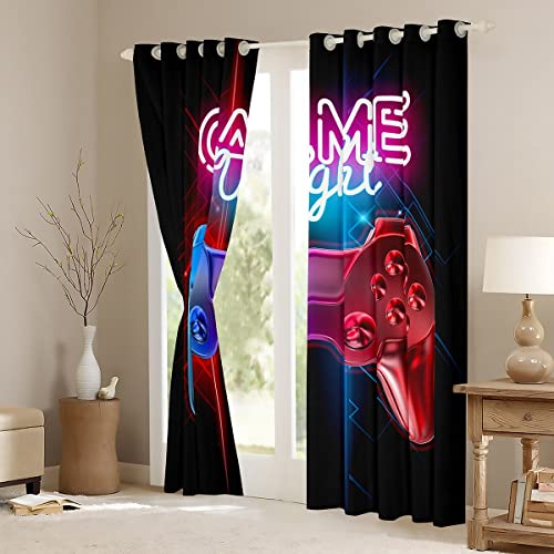 Loussiesd Boys Gamepad Curtains Gamer Window Drapes for Teens Kids Men Black Modern Video Game Controller Window Treatments Cool Blue Red Action Buttons Window Curtain Room Decor W52*L90 - Image 3