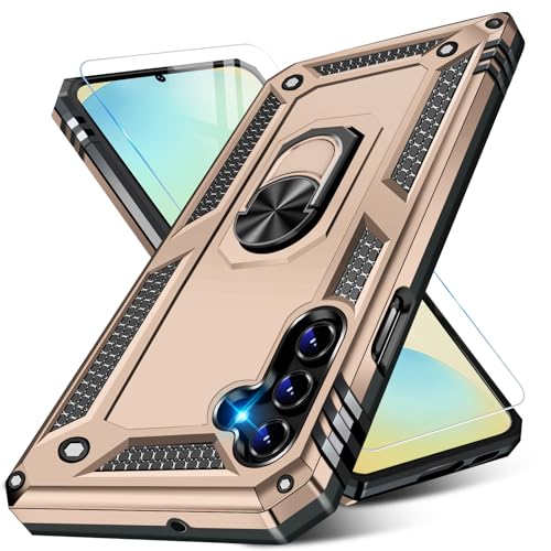 Image of for Samsung Galaxy S24 FE Case with Screen Protector, Military Grade Rugged Shockproof Galaxy S24 FE 5G Heavy Duty Protective Cover for Samsung S24 FE Magnetic Ring Kickstand Phone Case (Gold)