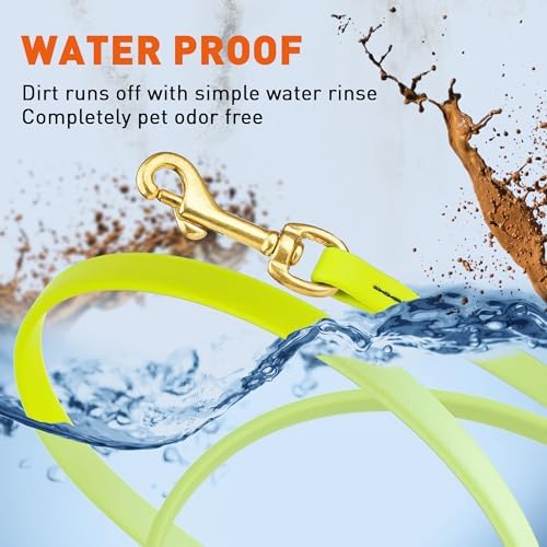 Viper K9 Biothane Working Dog Leash Waterproof Lead for Tracking Training Schutzhund Dog Sport & Search - Odor-Proof Long Line with Solid Brass Snap for Puppy Medium and Large 1/2" x 15ft SafetyYellow - 3