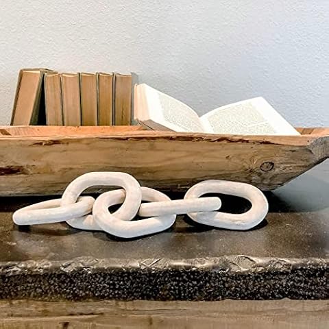 5-Link Wood Chain Link Decor, Hand Carved Wood Art Craft Decorative Chain Knot Ornament Wood Knot for Rustic Tray Shelf Decor, Home Decorations for Living Room, Farmhouse Coffee Table Decor (5-Link-A) Cover